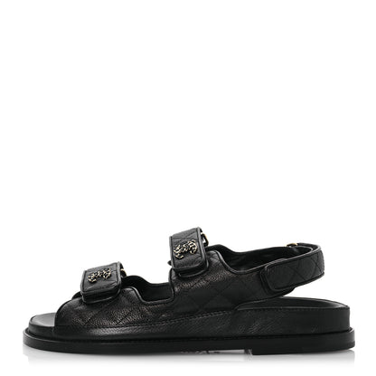 Chanel Grained Calfskin Velcro Dad Sandals 36.5 Black 1 of 9