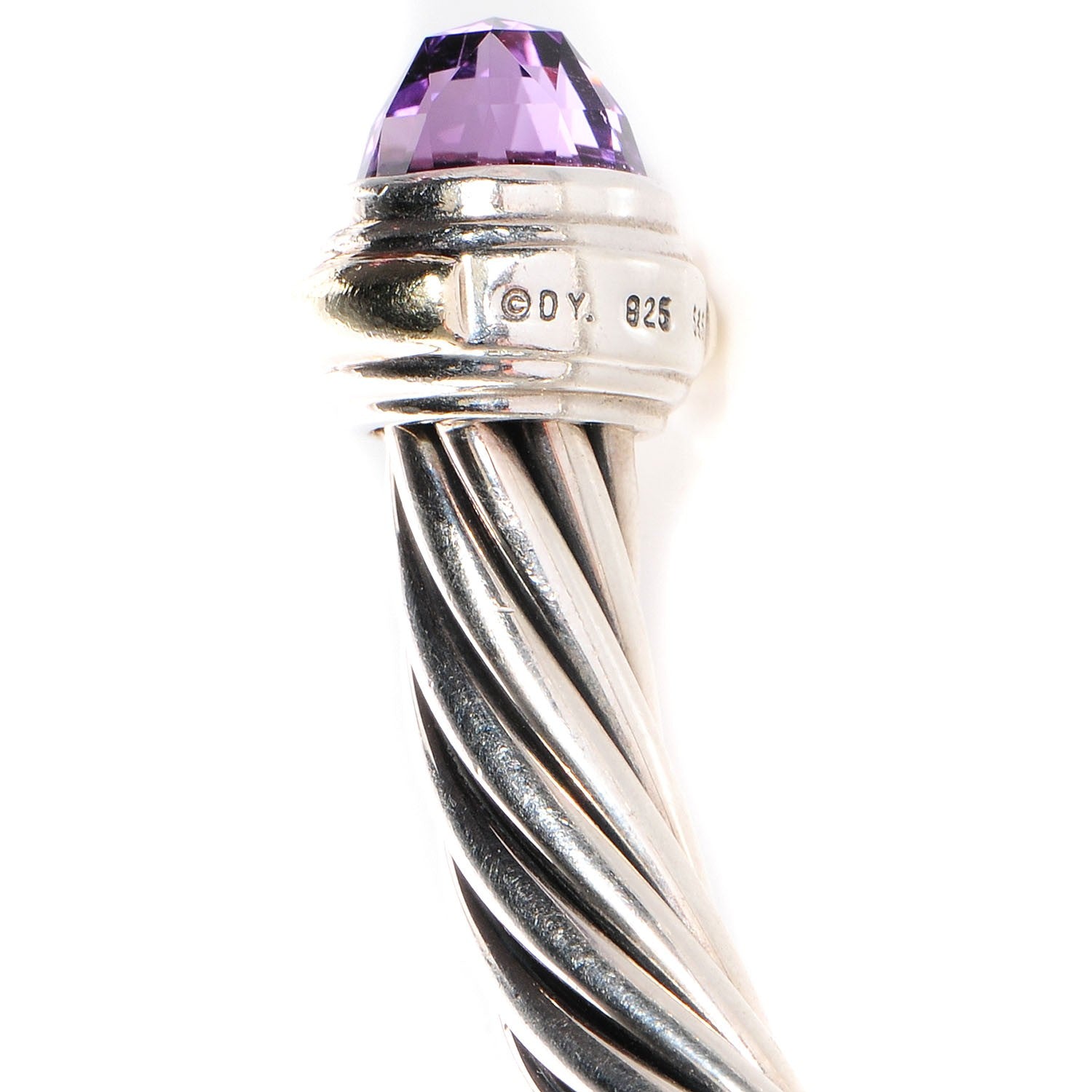 David Yurman Sterling Silver 14K Yellow Gold Amethyst 7mm Cable Classics Bracelet 5 of 6