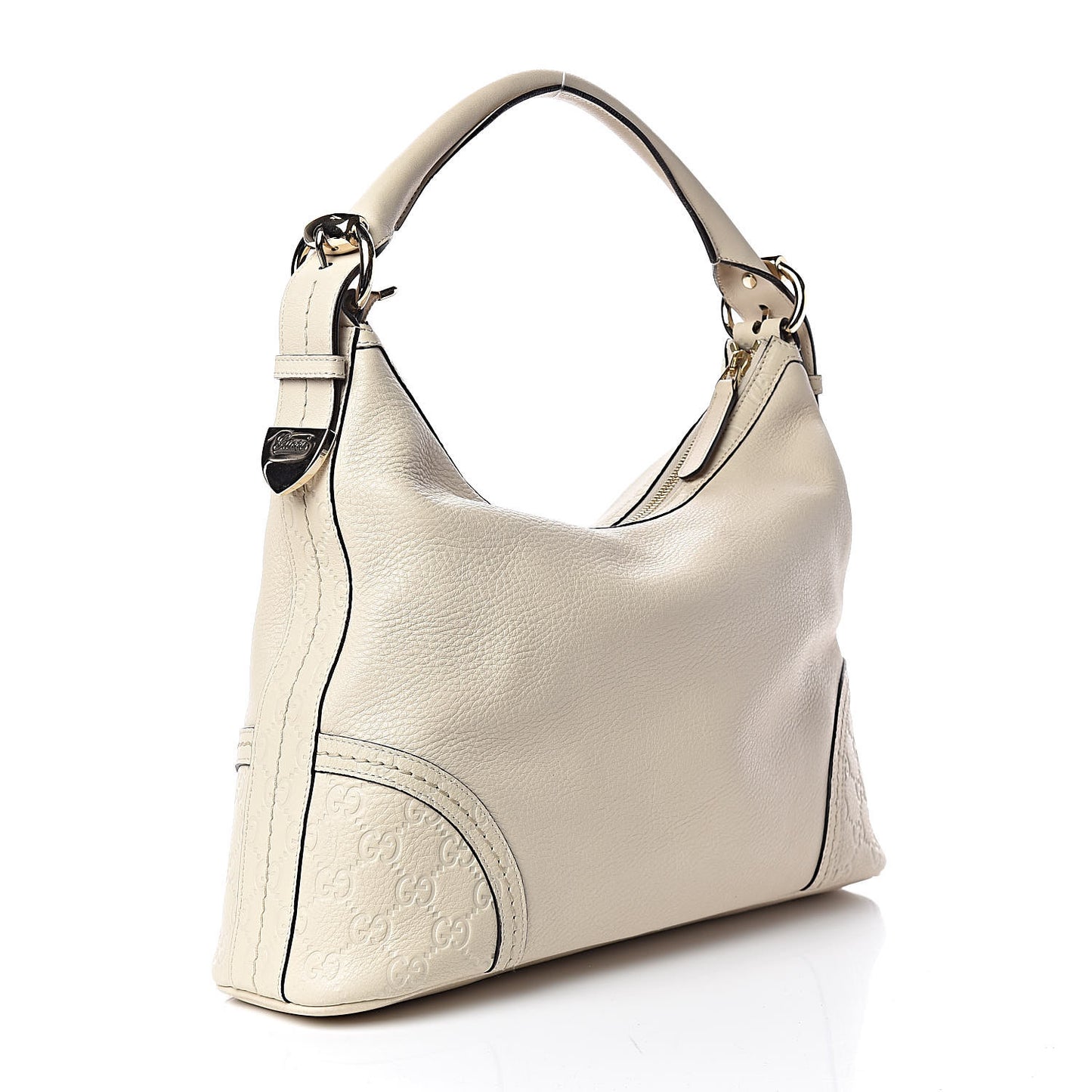 Pebbled Calfskin Guccissima Trim Medium Signoria Hobo Off White