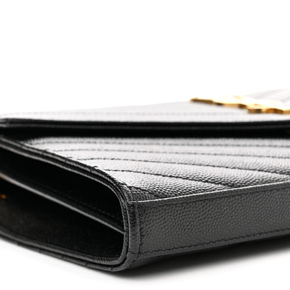 Saint Laurent Grain De Poudre Matelasse Chevron Monogram Chain Wallet Black 8 of 9