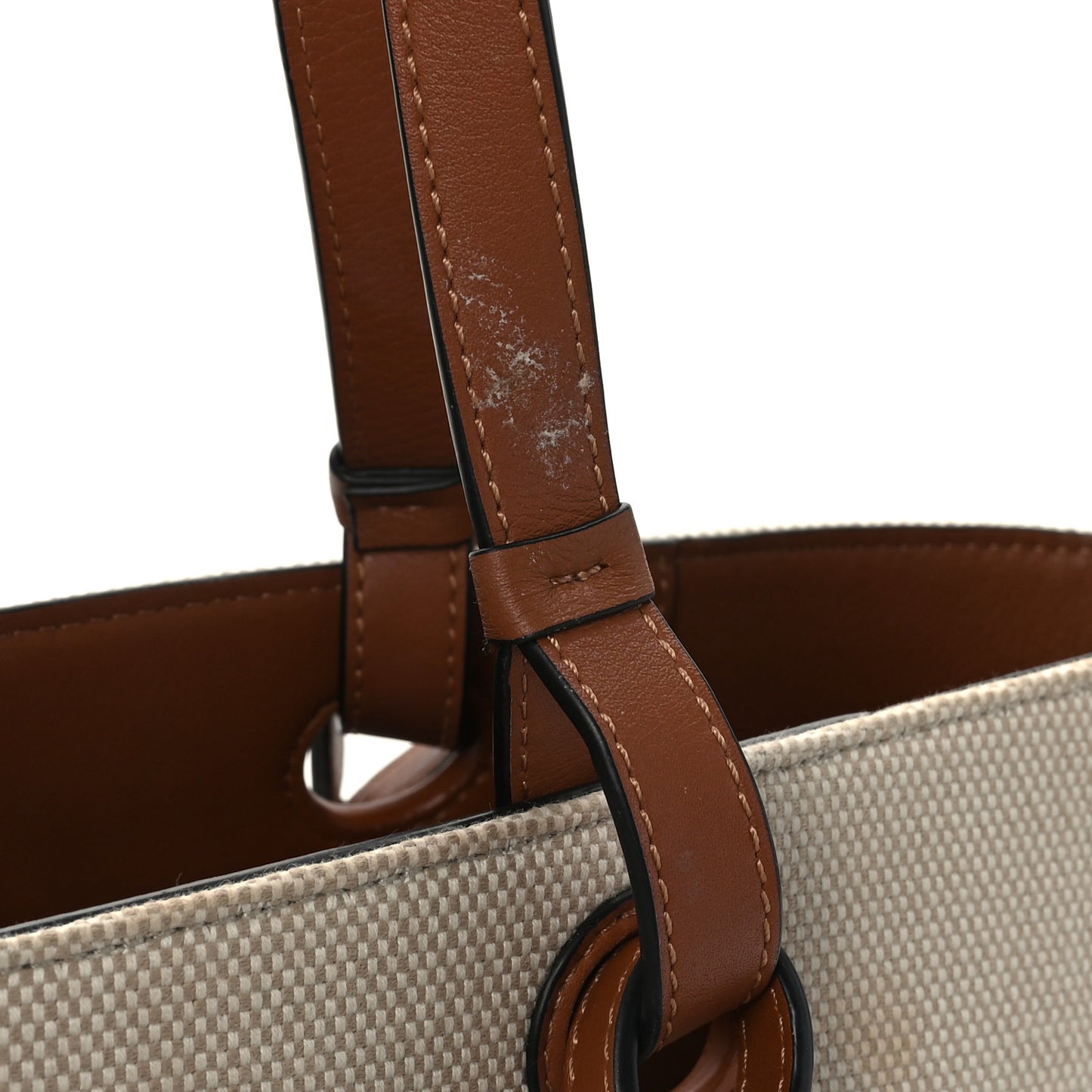 Canvas Calfskin Small Anagram Tote Ecru Tan