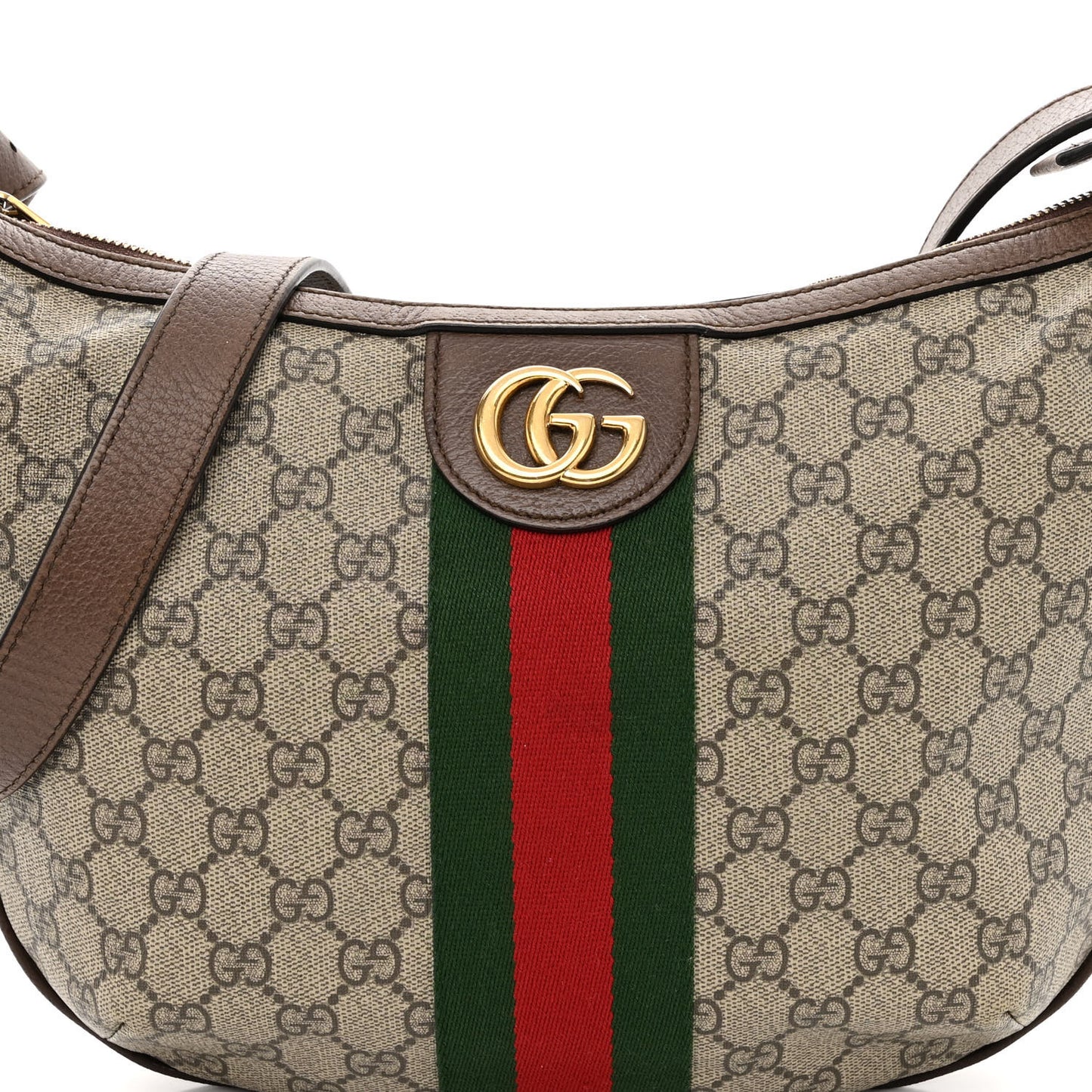 GG Supreme Monogram Web Small Ophidia Half Moon Hobo Brown