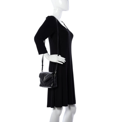 Saint Laurent Calfskin Y Quilted Monogram Toy Loulou Crossbody Bag Black 2 of 12