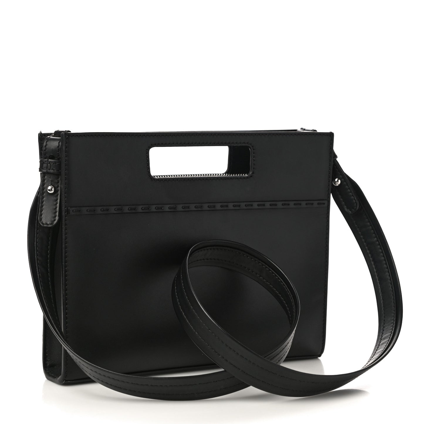 Vitello King Logo Embossed Mini East West Shopper Black