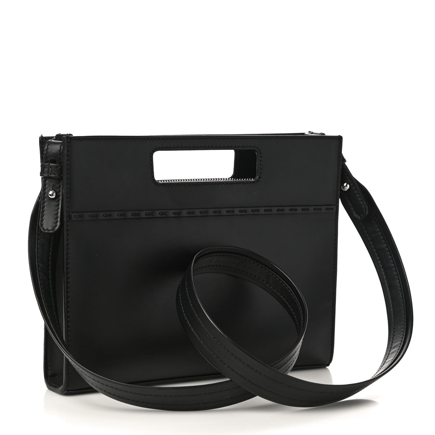 Fendi Vitello King Logo Embossed Mini East West Shopper Black 3 of 11