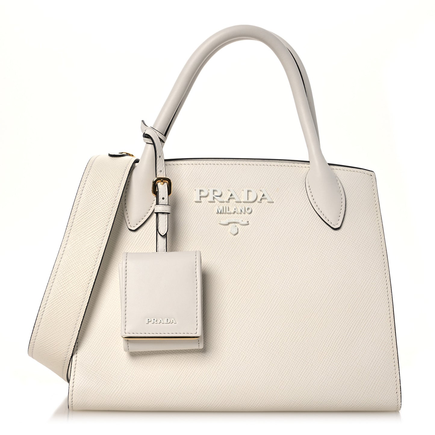 Saffiano Cuir Calfskin Small Monochrome Top Handle Tote White