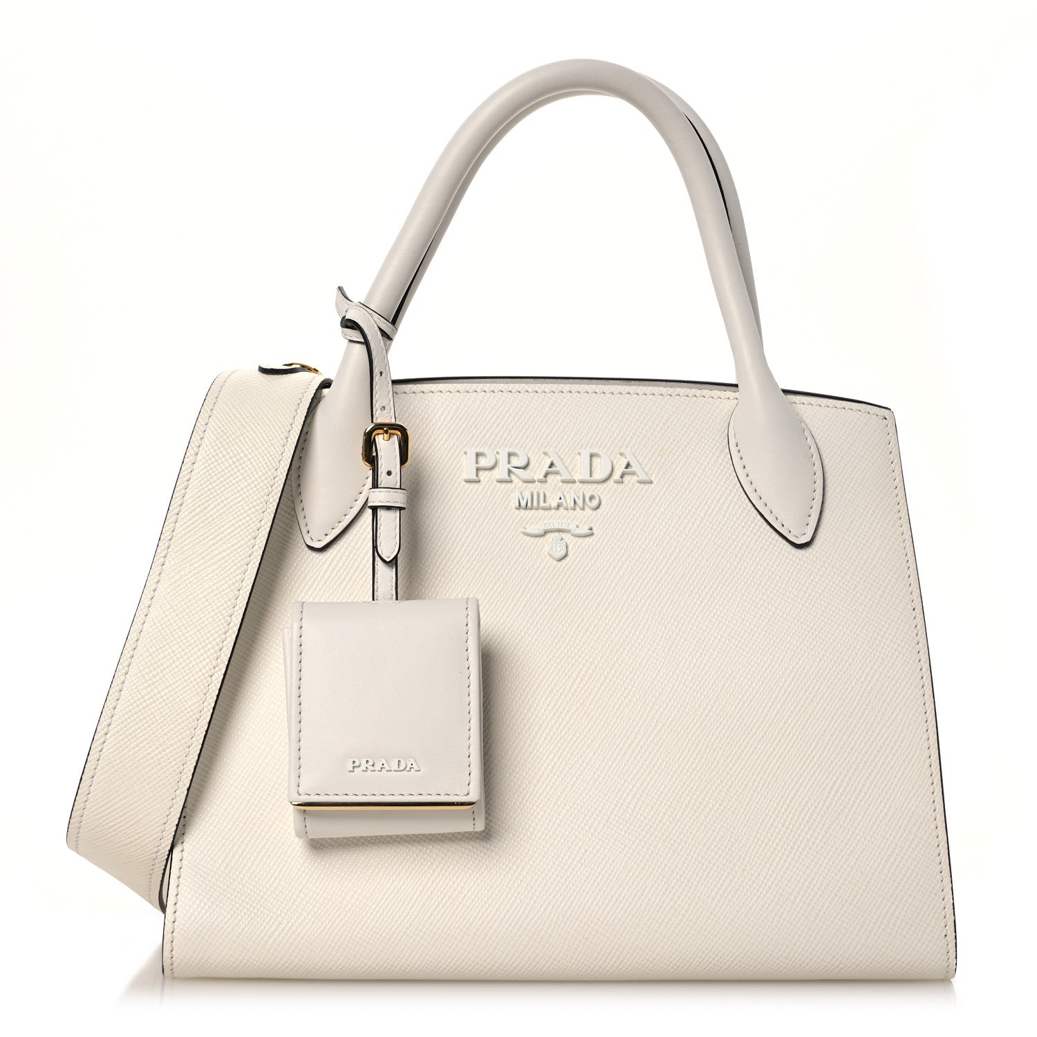Prada Saffiano Cuir Calfskin Small Monochrome Top Handle Tote White 1 of 11