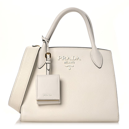 Prada Saffiano Cuir Calfskin Small Monochrome Top Handle Tote White 1 of 11