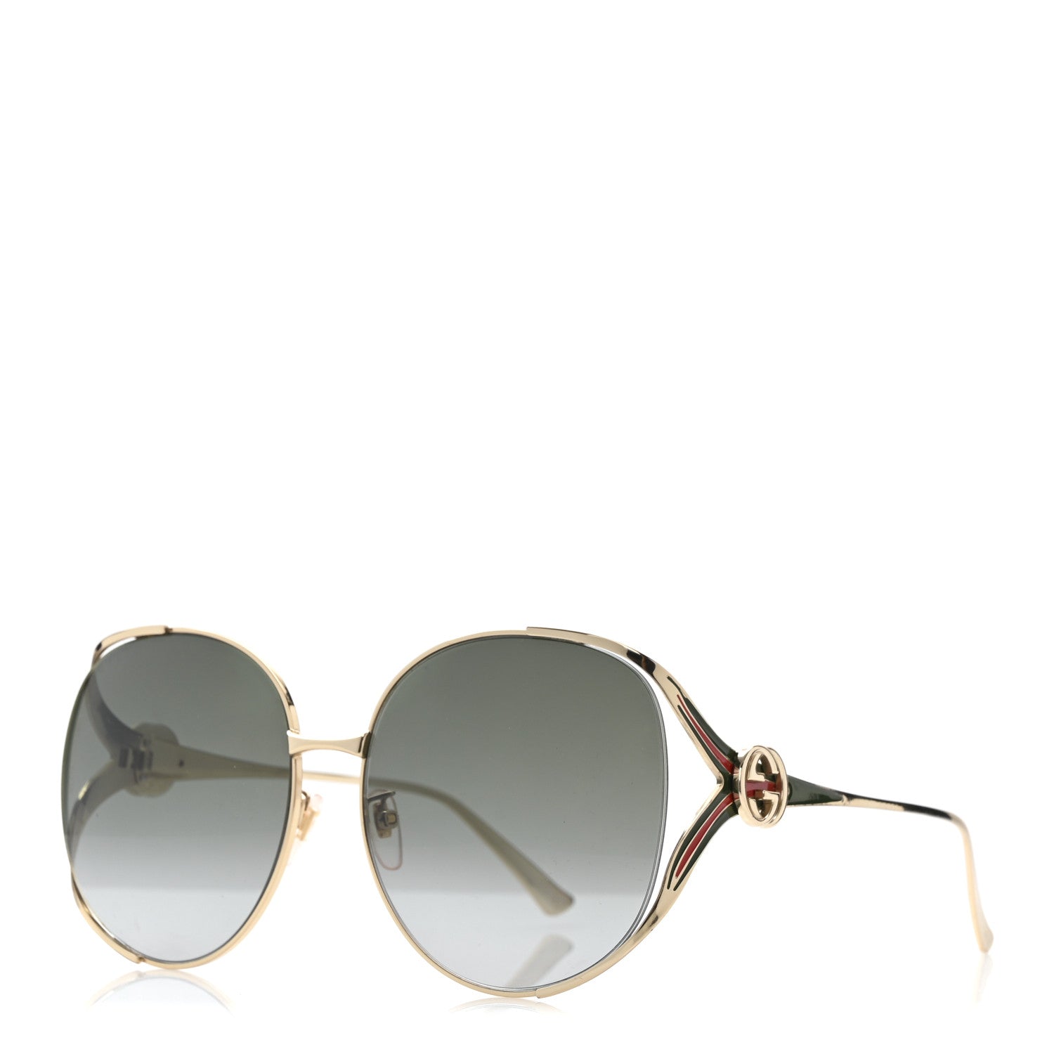 Gucci Metal Oversized Round Frame GG0225S Sunglasses Gold 1 of 9