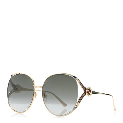 Gucci Metal Oversized Round Frame GG0225S Sunglasses Gold 1 of 9