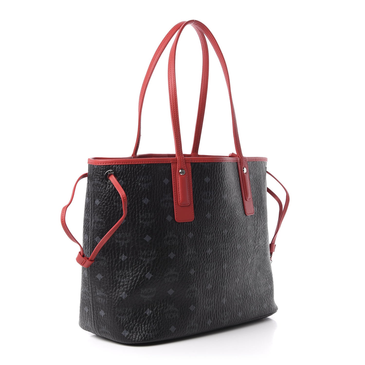 MCM Visetos Medium Liz Reversible Shopper Tote Black Red 4 of 19