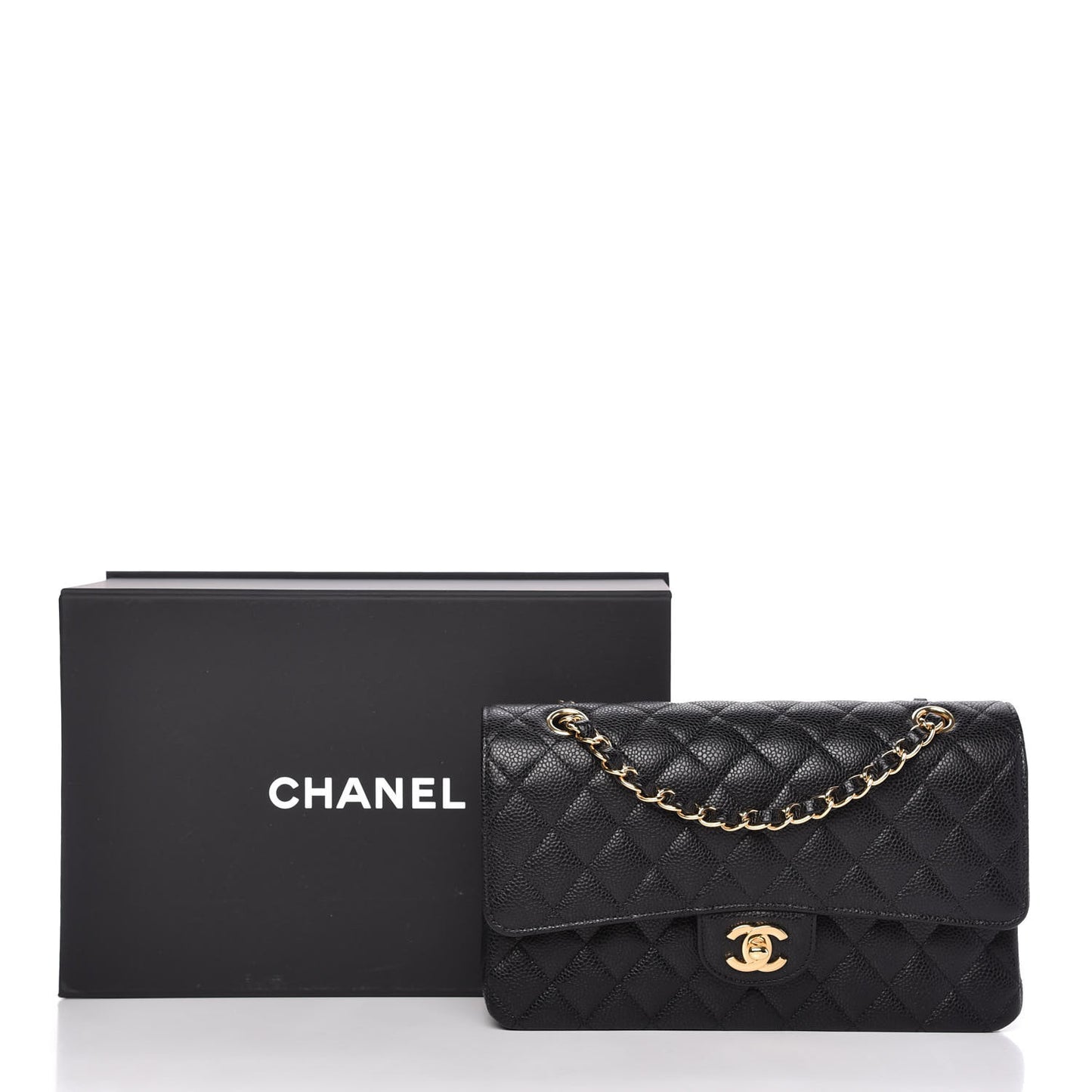 Caviar Quilted Medium Double Flap Black