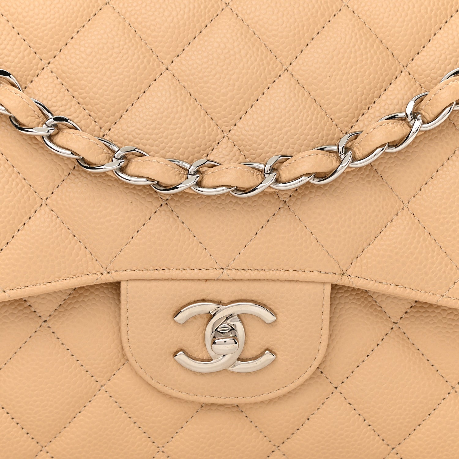Chanel Caviar Quilted Jumbo Double Flap Light Beige 8 of 10