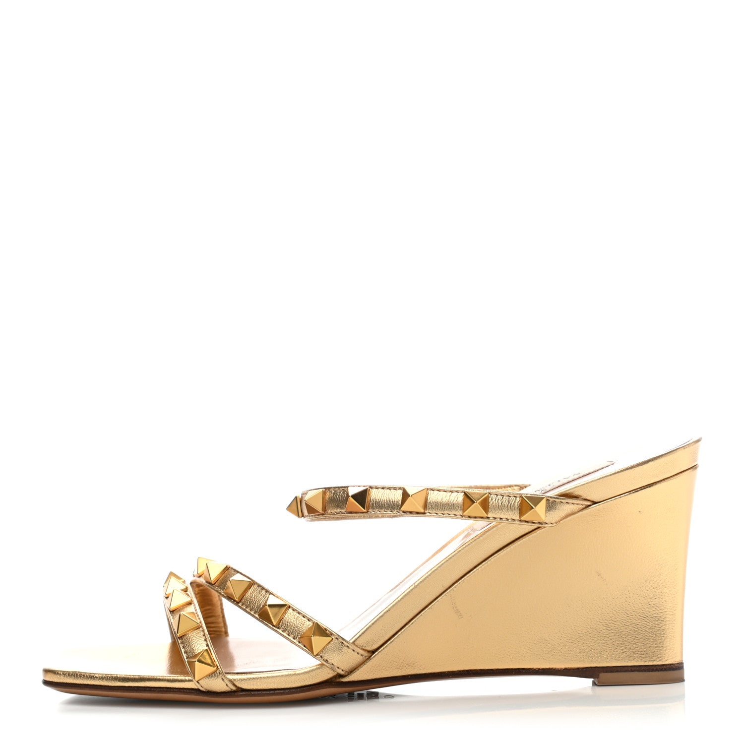 Valentino Garavani Metallic Nappa Rockstud Wedge Slide Sandals 36 Antique Brass 1 of 8