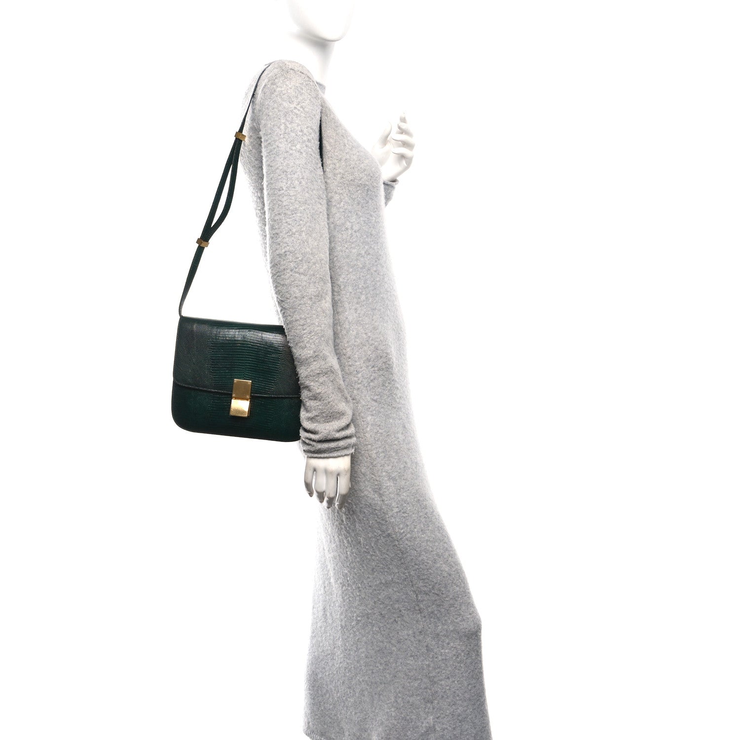 Celine Lizard Medium Classic Box Flap Bag Dark Green 2 of 11