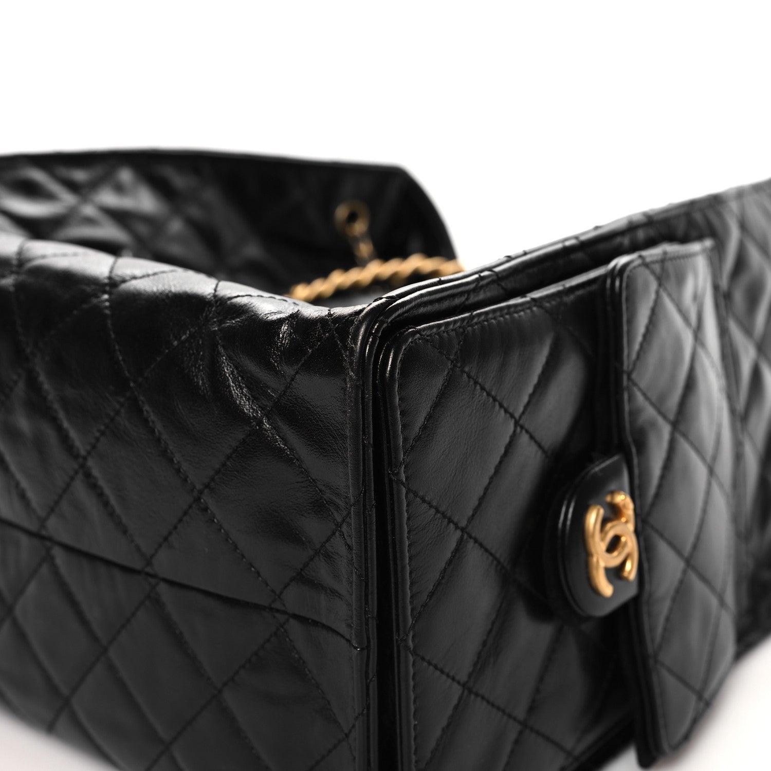 Chanel Shiny Crumpled Calfskin Quilted Medium Chanel 25 Handbag Black 10 of 12
