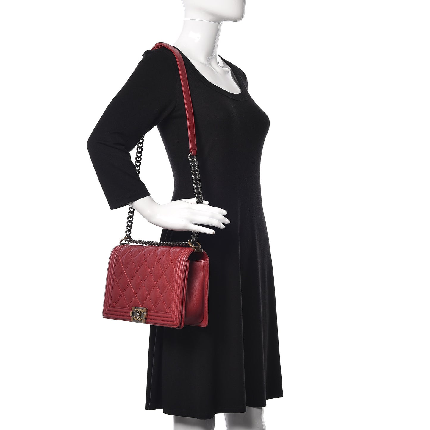Calfskin Stitched New Medium Boy Flap Red