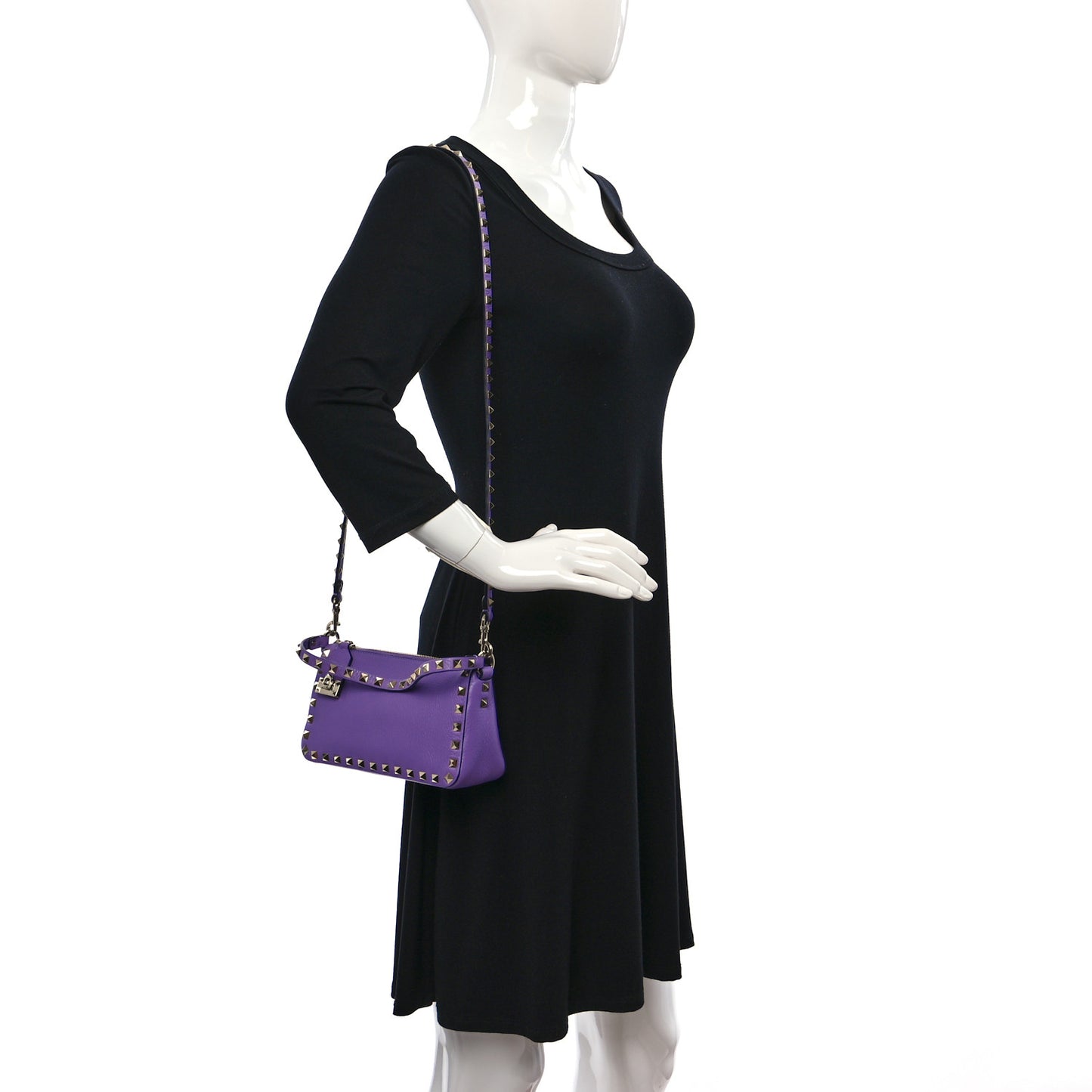 Pebbled Calfskin Small Rockstud Flip Lock Shoulder Bag Glicine