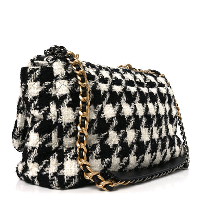 Chanel Tweed Quilted Maxi Chanel 19 Flap Black Ecru White 3 of 10