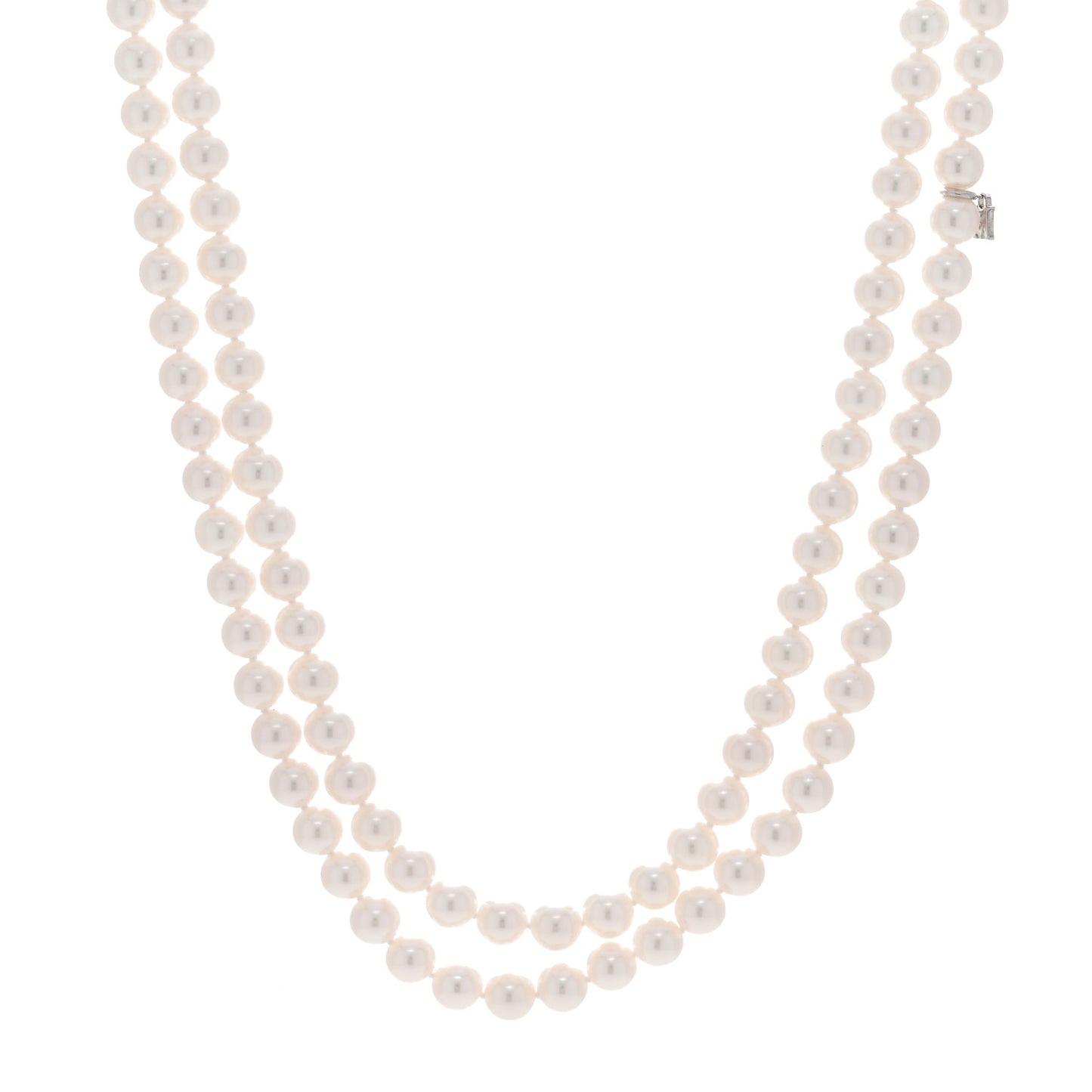 18K White Gold Diamond Akoya Cultured Pearl 6.5-7mm Double Strand Necklace