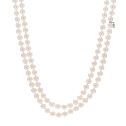 Mikimoto 18K White Gold Diamond Akoya Cultured Pearl 6.5-7mm Double Strand Necklace 1 of 7