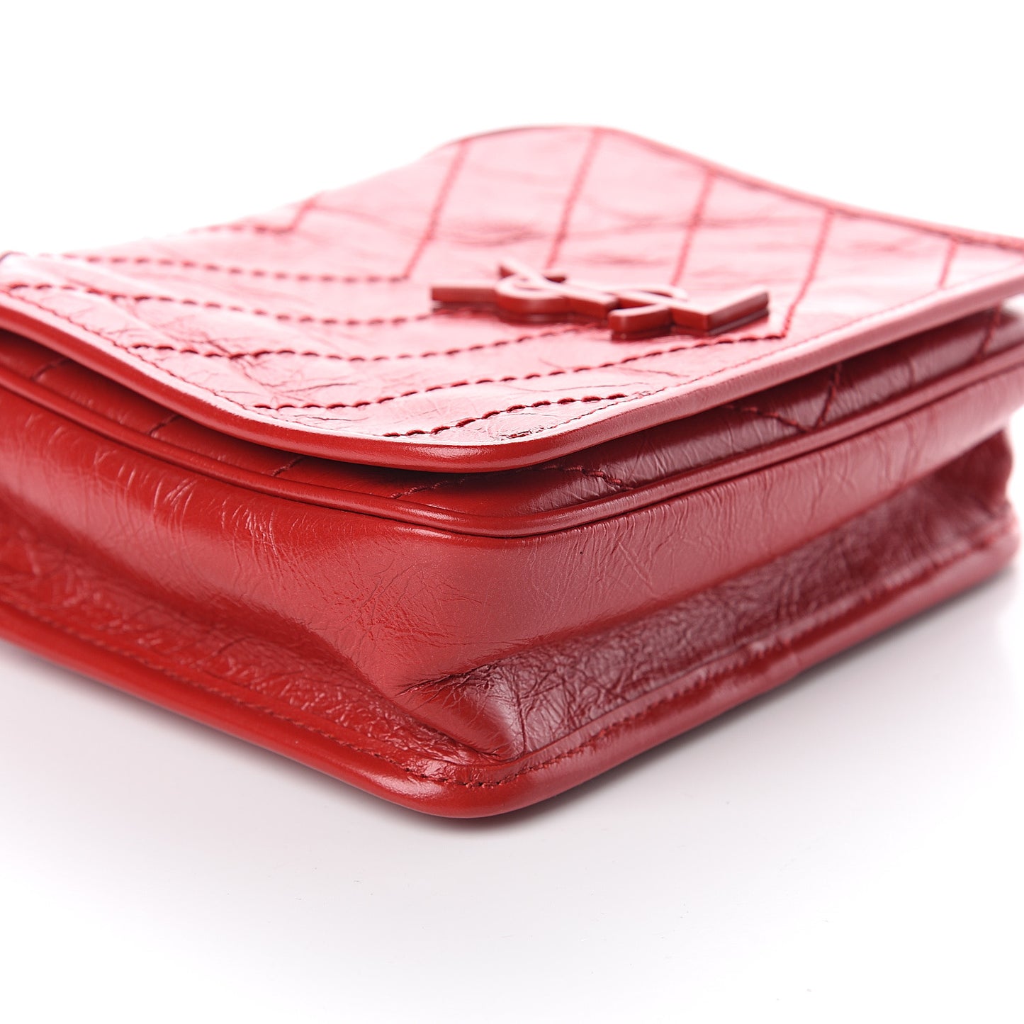 Crinkled Calfskin Matelasse Monogram Niki Chain Wallet Red