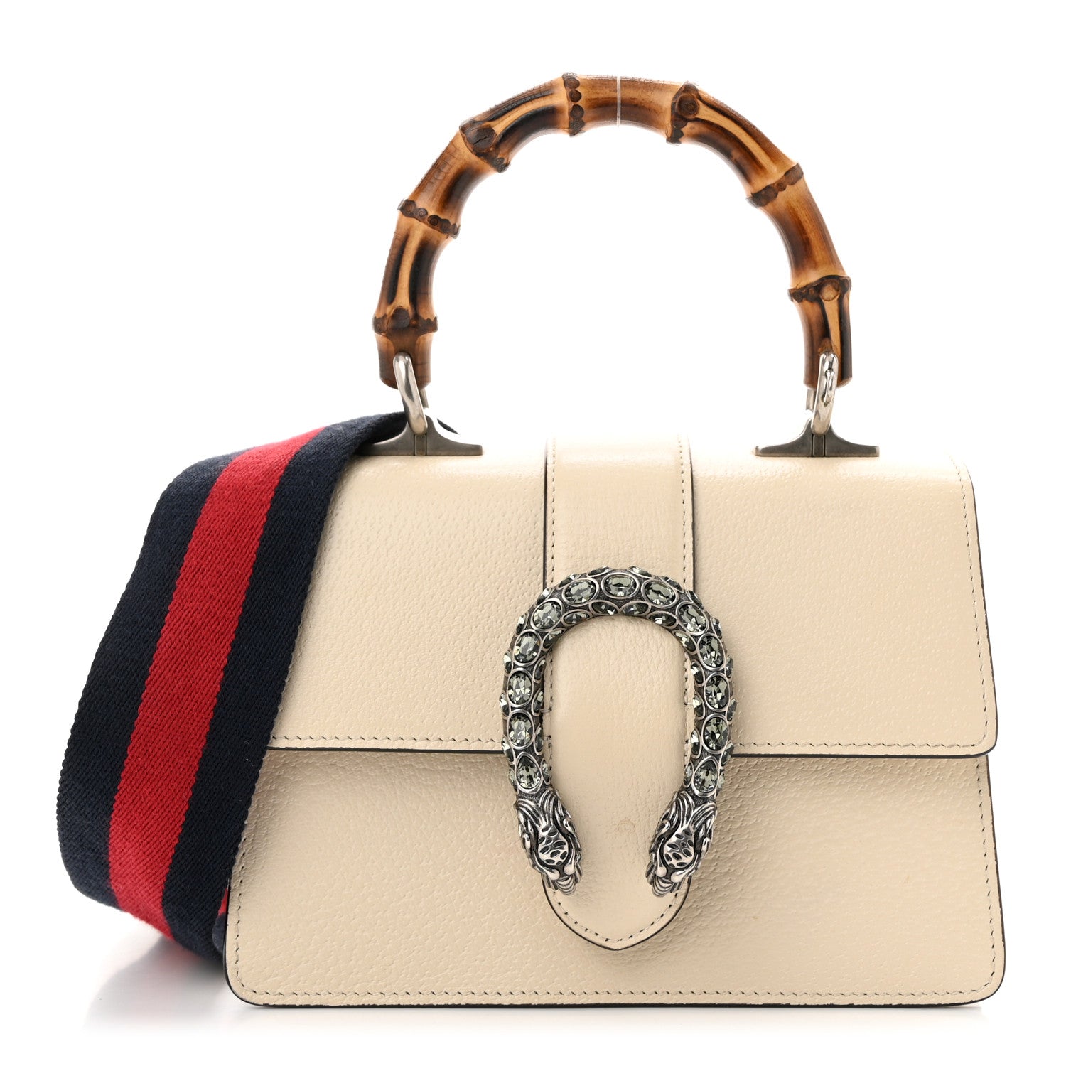 Gucci Textured Calfskin Crystal Bamboo Web Mini Dionysus Top Handle Bag Mystic White 1 of 10