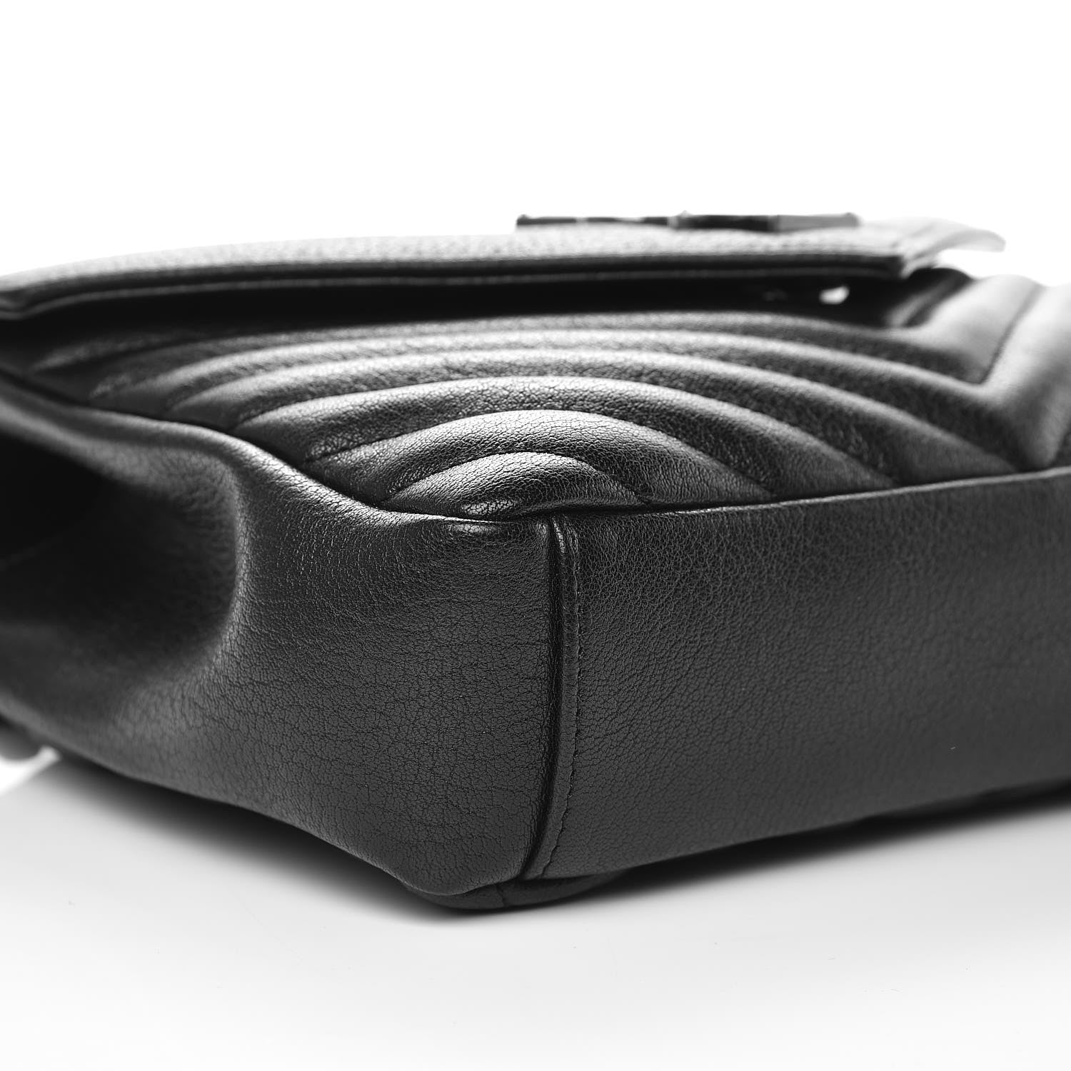 Saint Laurent Sheepskin Matelasse Chevron Monogram Medium College Bag Black 9 of 10