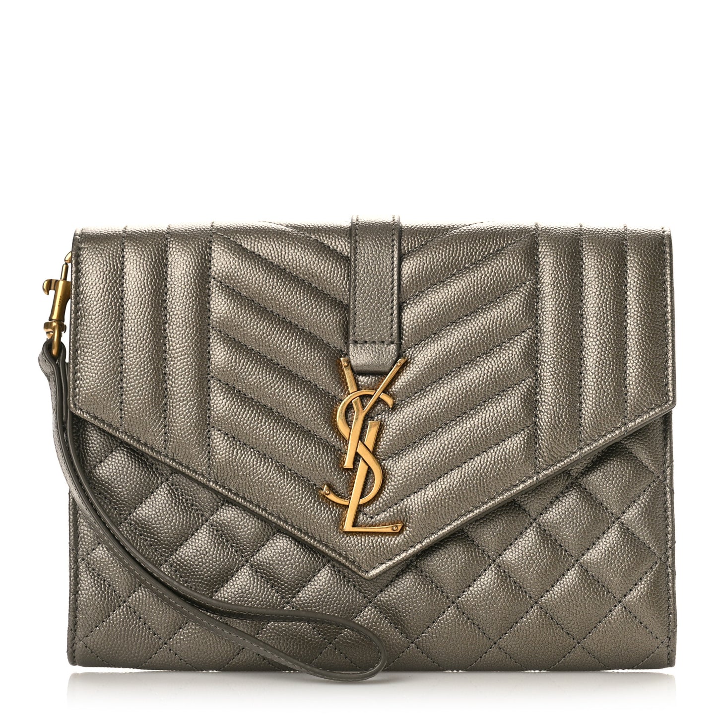 Grain De Poudre Textured Mixed Matelasse Triquilt Monogram Clutch Piombo
