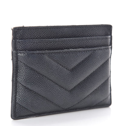 Saint Laurent Grain De Poudre Matelasse Chevron Monogram Credit Card Case Black 3 of 9