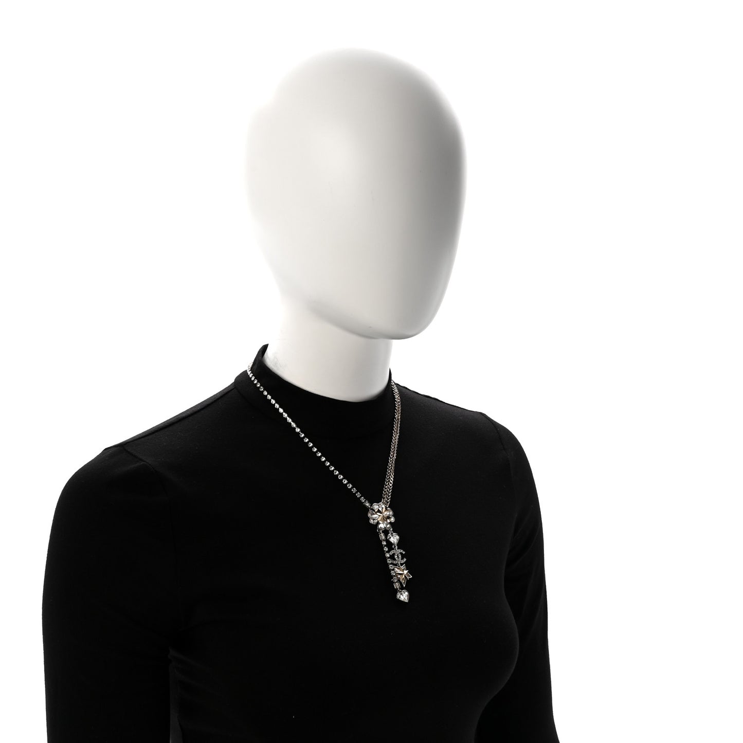 Crystal Clover Heart Star CC Drop Necklace Silver Gold