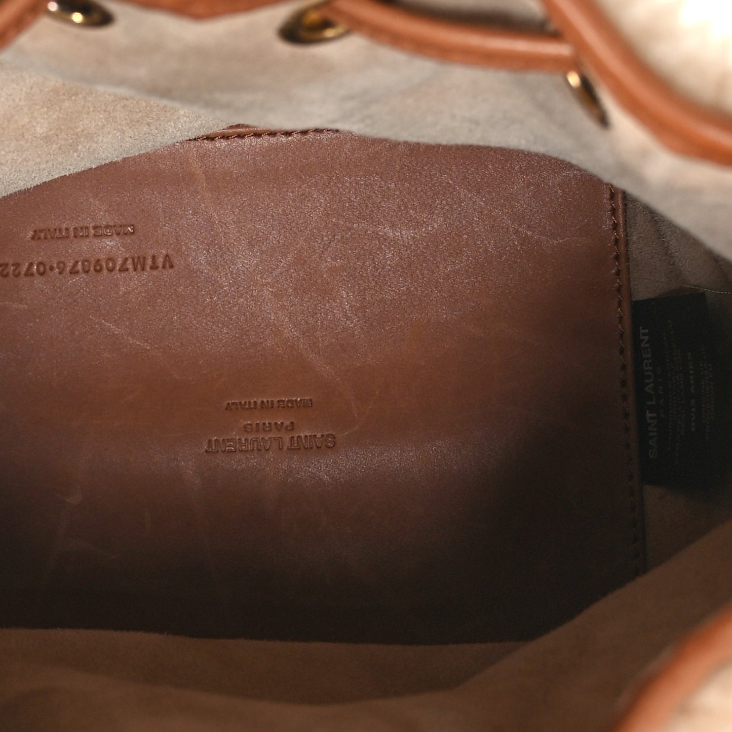 Shearling Calfskin Small Emmanuelle Bucket Bag Natural Beige Brick