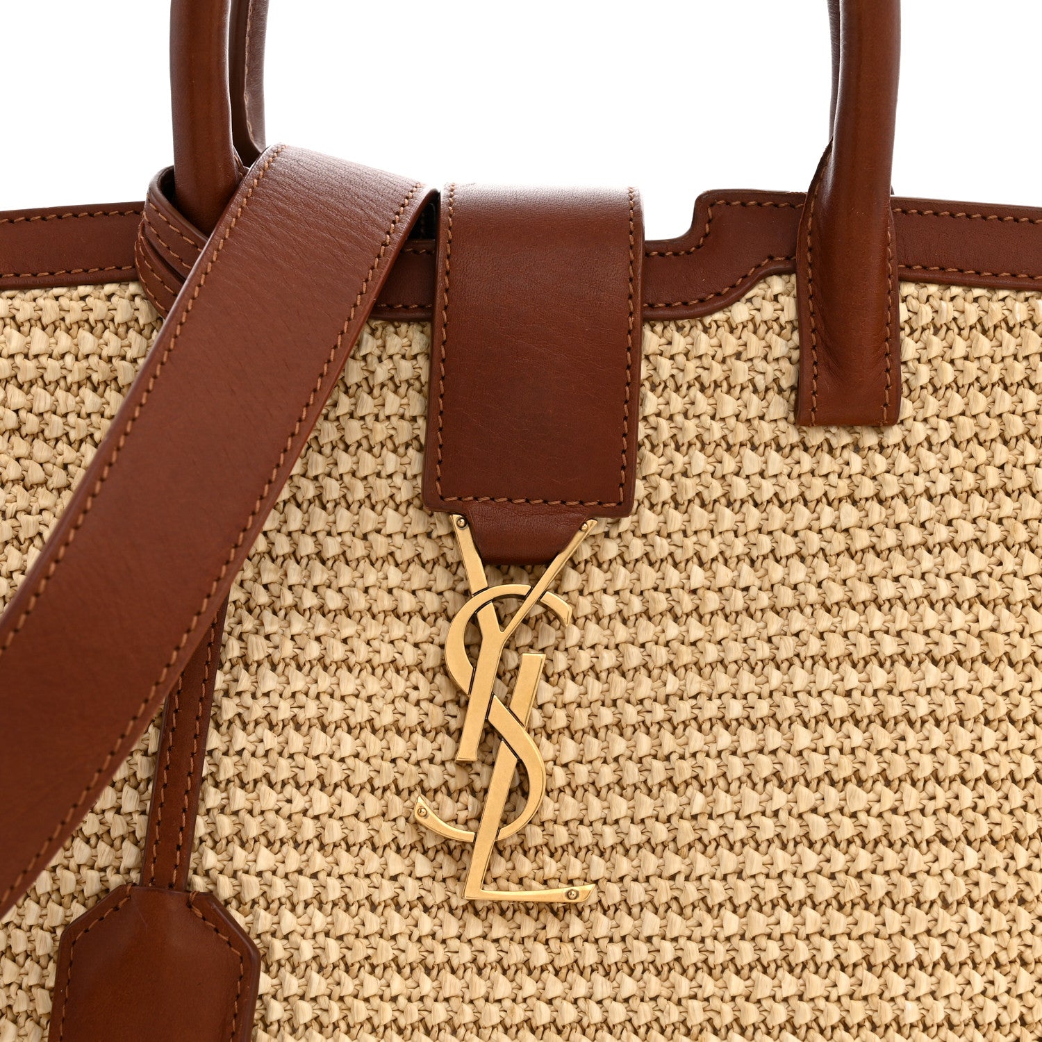 Saint Laurent Raffia Baby Monogram Downtown Cabas Cognac 7 of 10