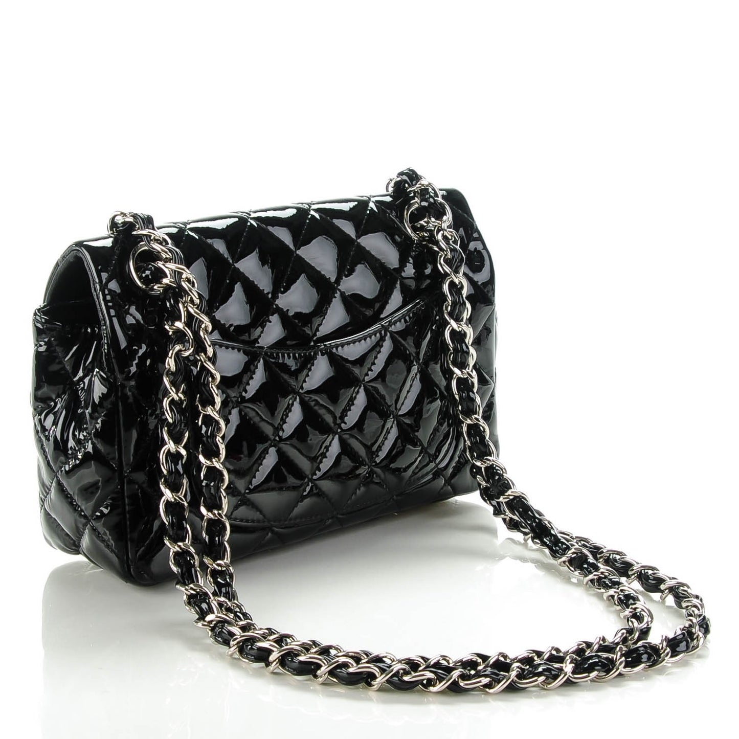 Patent Calfskin Quilted Mini Rectangular Flap Black