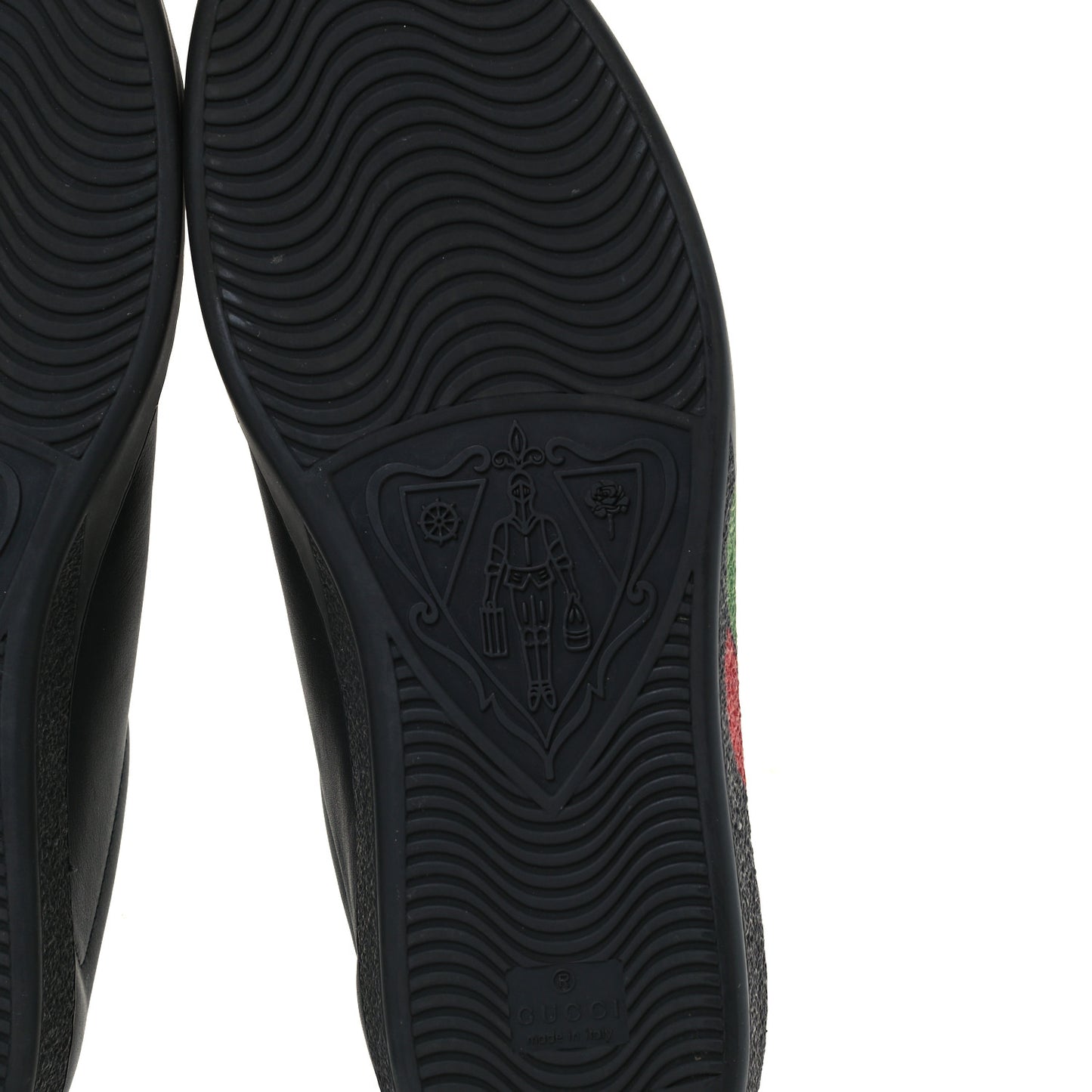 Calfskin Interlocking G Mens New Ace Sneakers 8 Black Red Flame Green