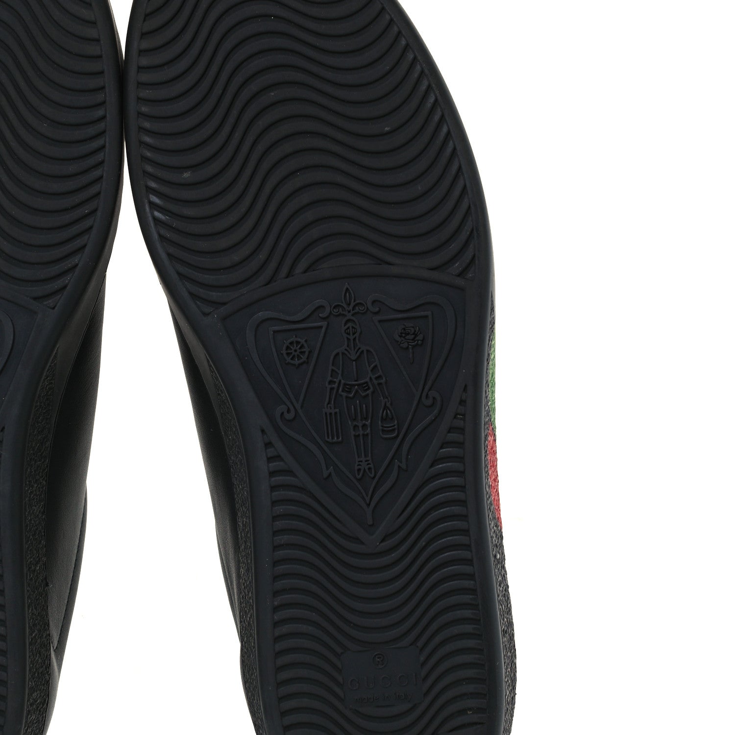 Gucci Calfskin Interlocking G Mens New Ace Sneakers 8 Black Red Flame Green 8 of 10