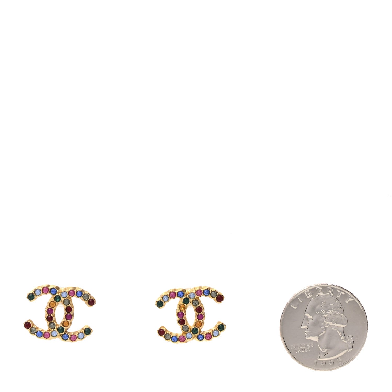 Chanel Crystal Over The Rainbow CC Earrings Gold Multicolor 2 of 4