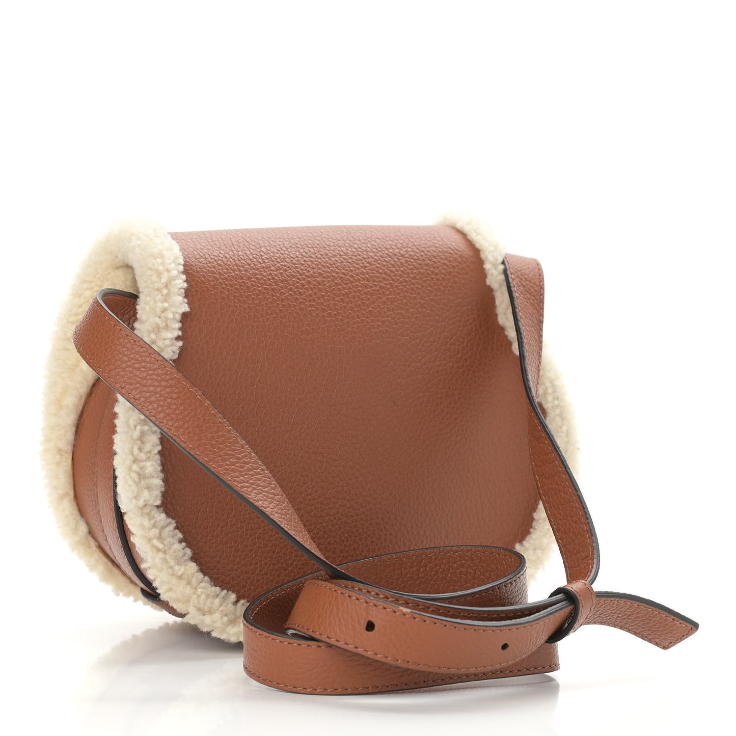 Calfskin Shearling Small Marcie Saddle Bag Caramel