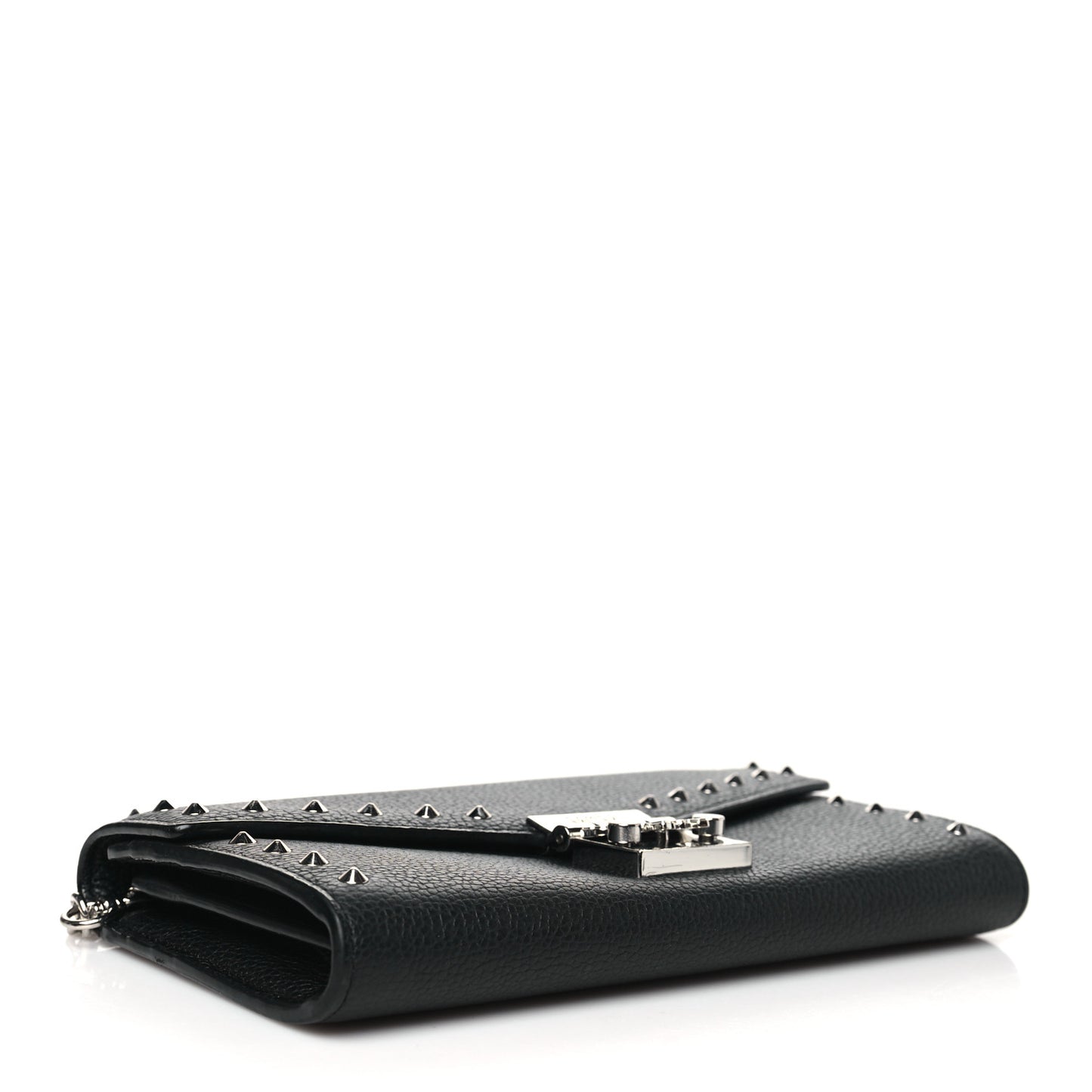 Grained Calfskin Studded Large Patricia Wallet On Chain Black
