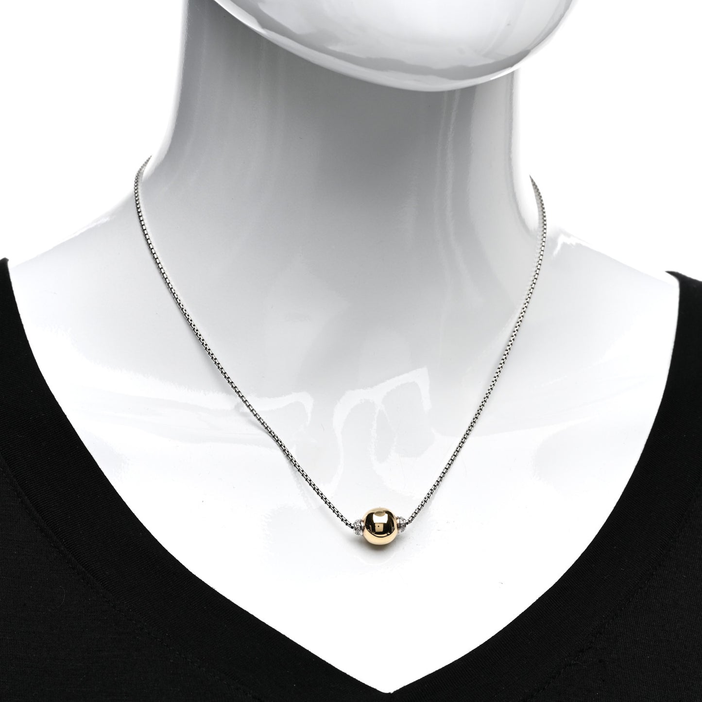 Sterling Silver 18K Yellow Gold Diamond 10mm Solari Pendant Necklace