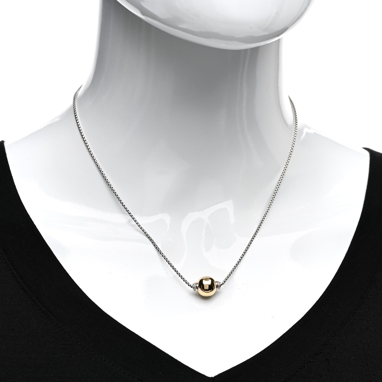 David Yurman Sterling Silver 18K Yellow Gold Diamond 10mm Solari Pendant Necklace 2 of 5