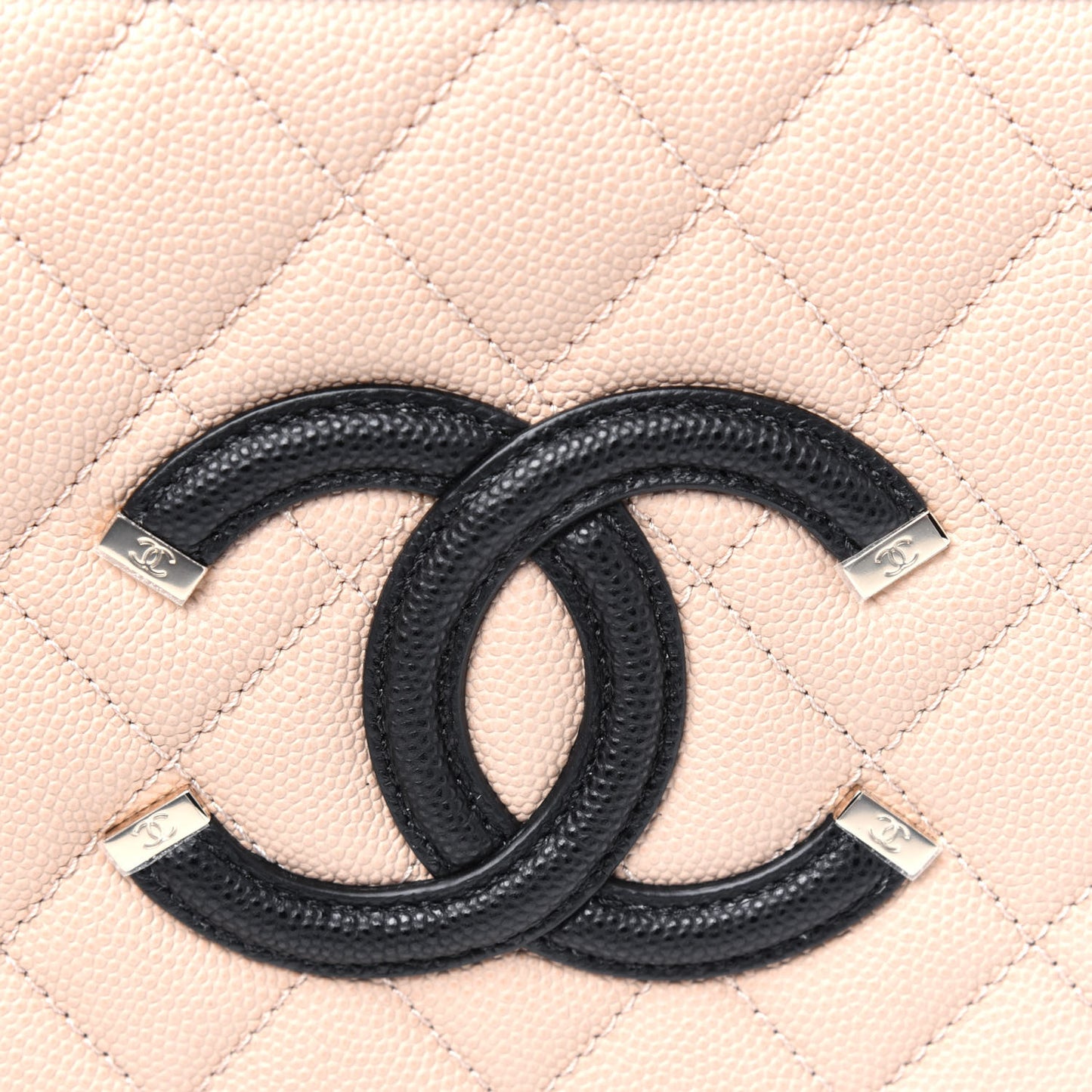 Caviar Quilted Medium CC Filigree Vanity Case Beige Black