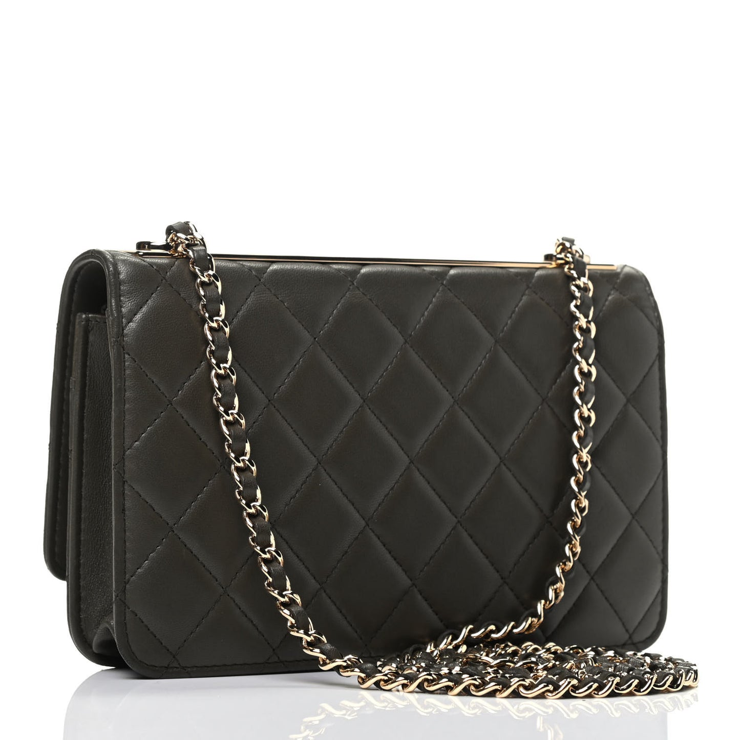 Lambskin Quilted Trendy CC Wallet On Chain WOC Grey
