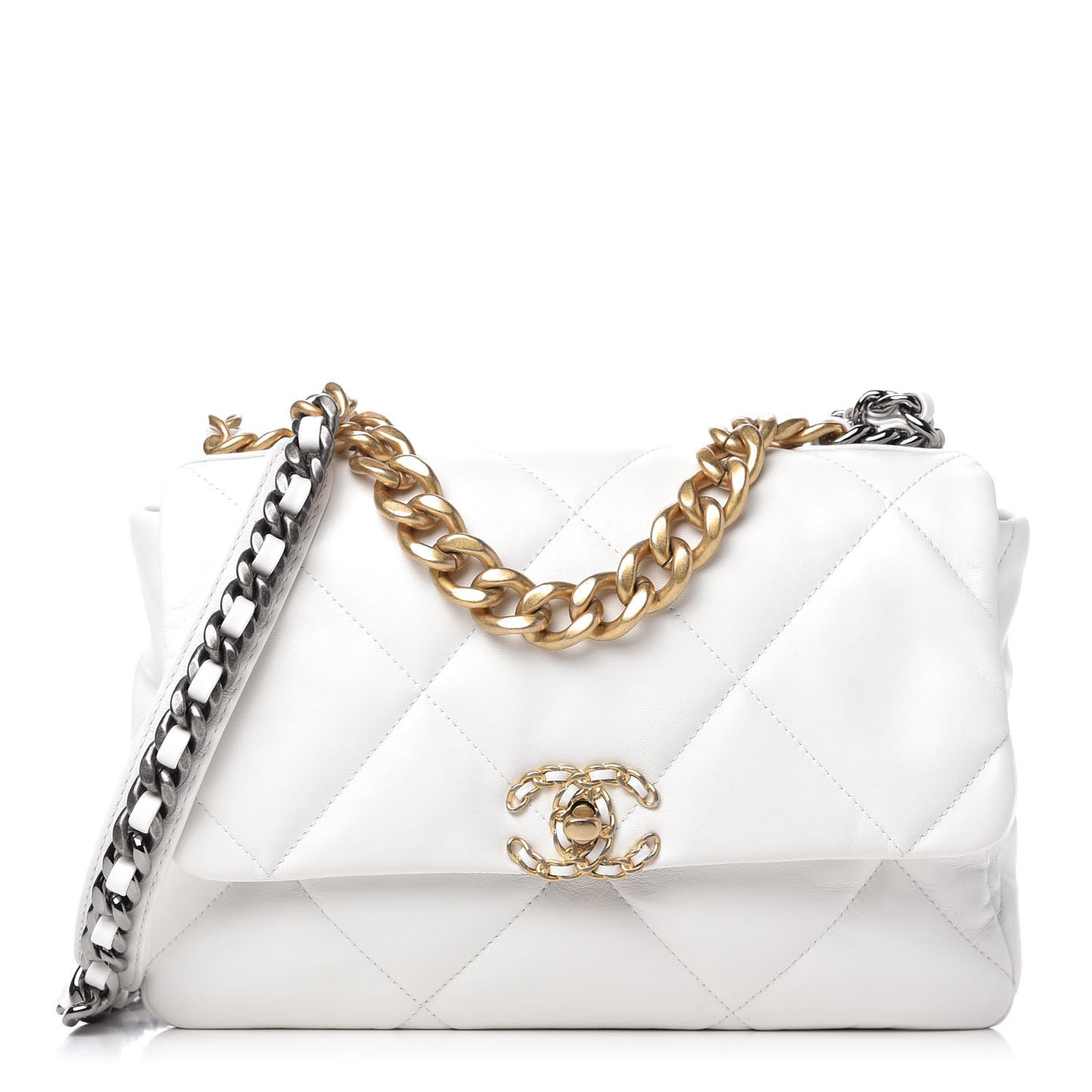 Goatskin Quilted Large Chanel 19 Flap White