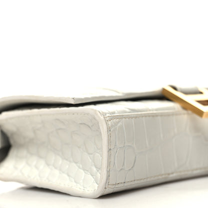 Balenciaga Shiny Calfskin Crocodile Embossed Hourglass Chain Bag White 8 of 12