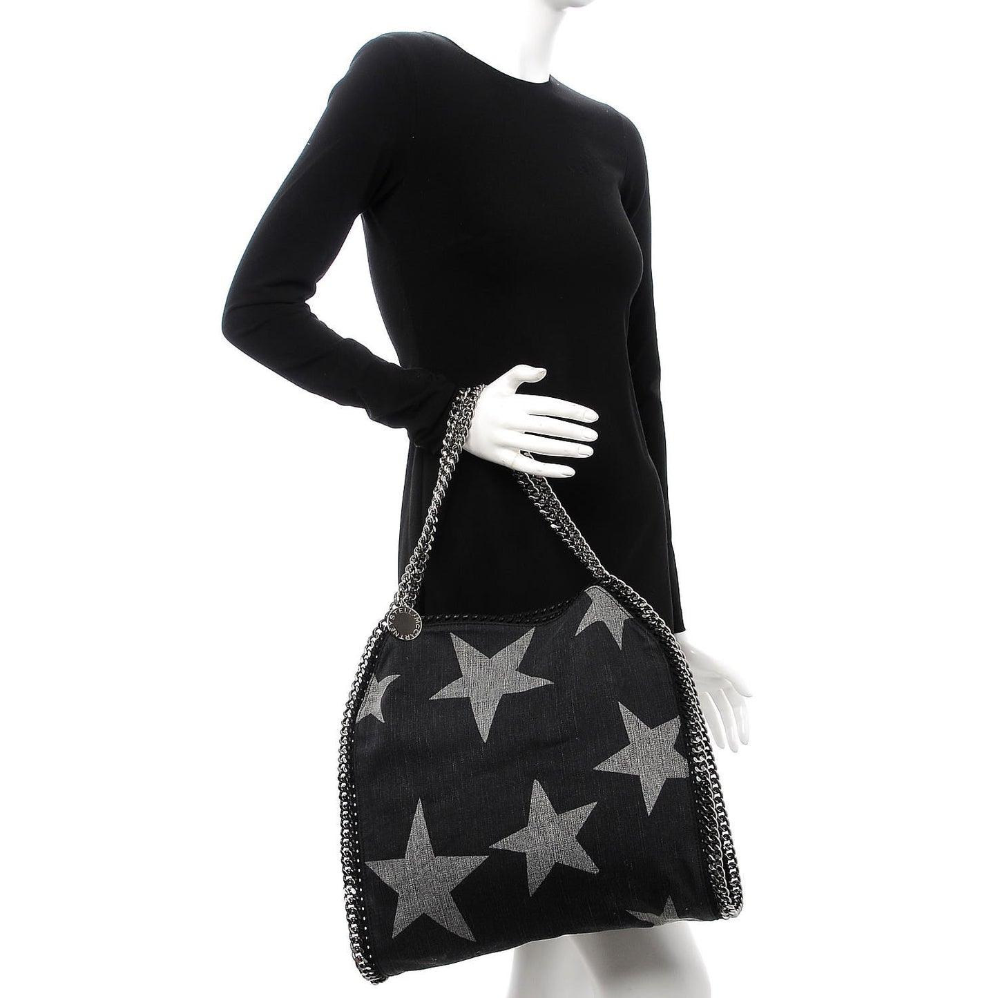 Denim Star Small Falabella Tote Black