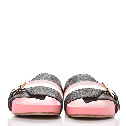 Louis Vuitton Patent Monogram Bom Dia Flat Mule 38 Rose White 2 of 11