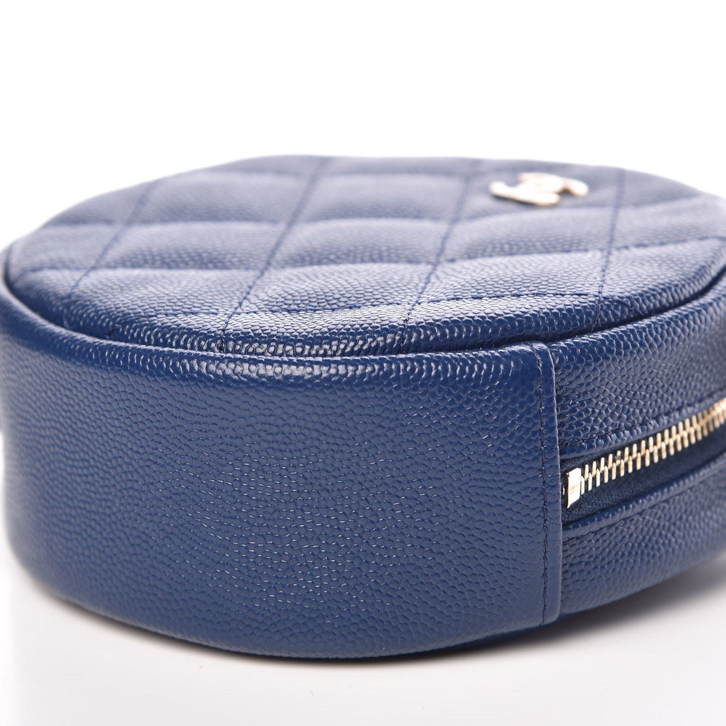 Caviar Quilted Round Clutch With Chain Navy