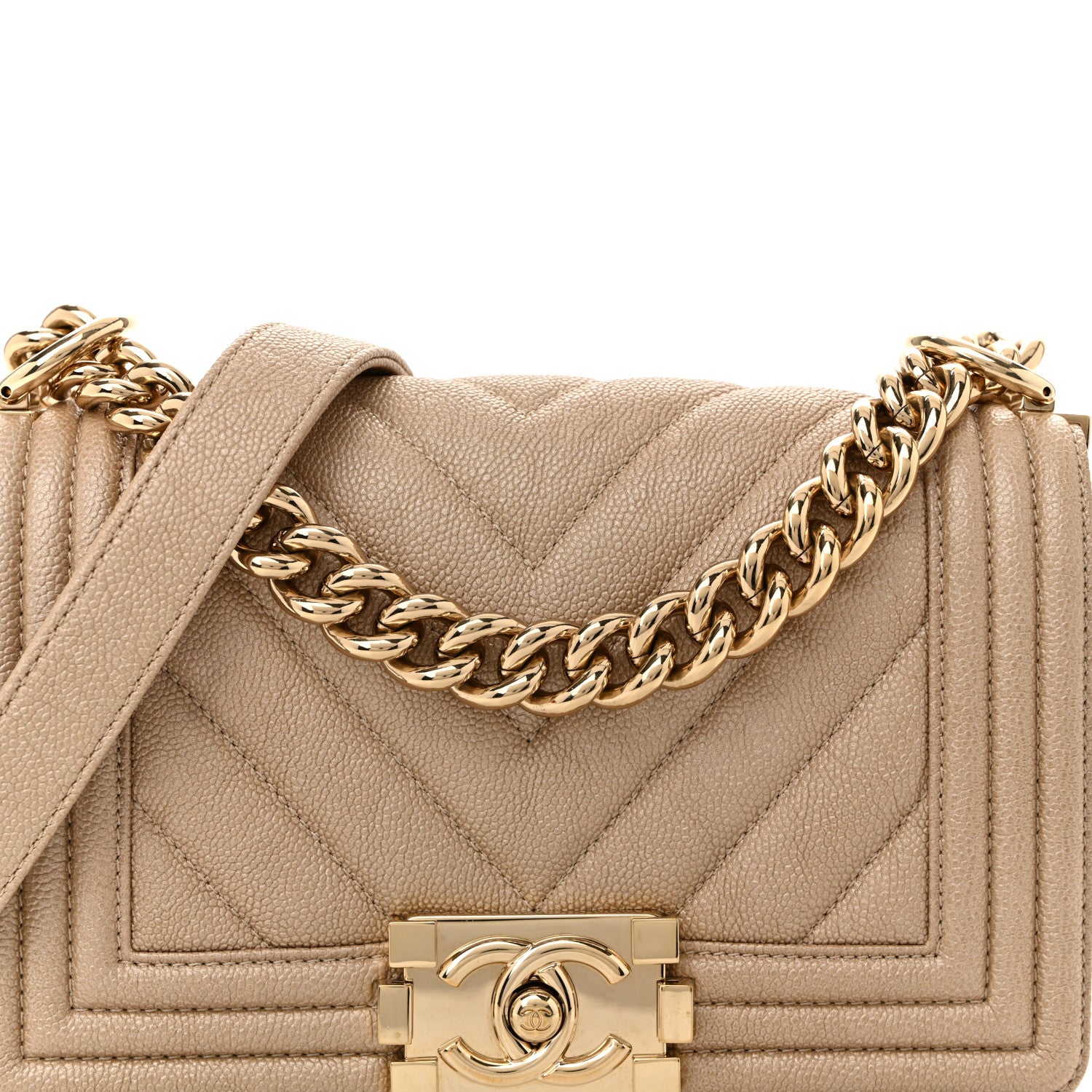 Chanel Iridescent Caviar Chevron Quilted Small Boy Flap Beige 15 of 21