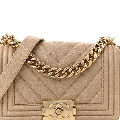 Chanel Iridescent Caviar Chevron Quilted Small Boy Flap Beige 15 of 21